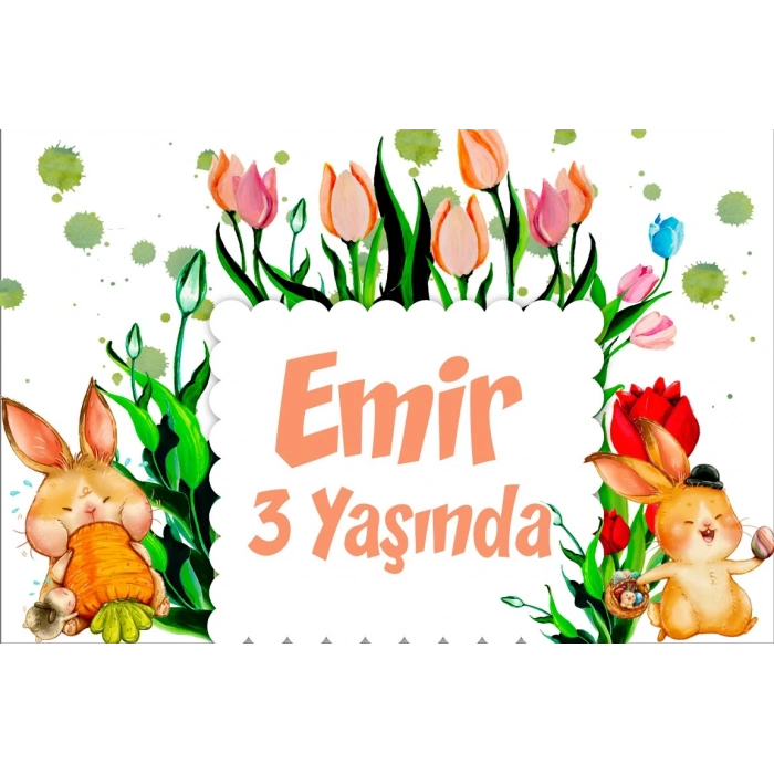 Tavşanlar Temalı Doğum Günü Afişi -1 35X50 cm