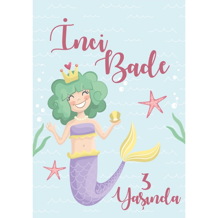 Deniz Kızı Temalı Doğum Günü Afişi 100X150 cm