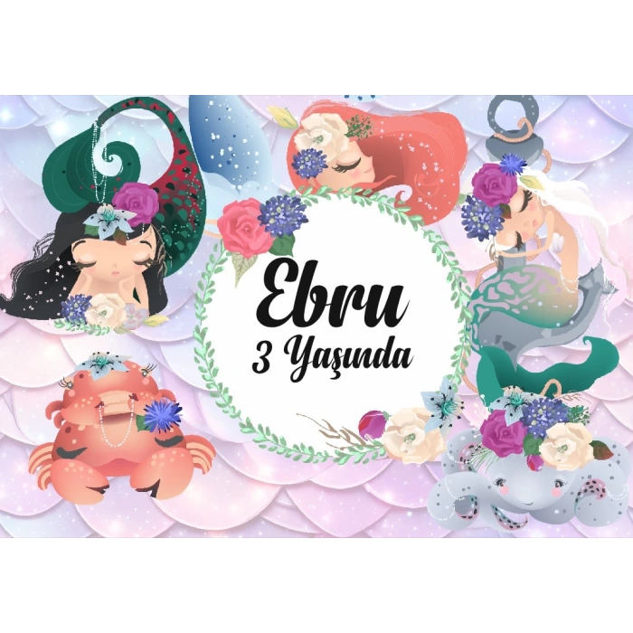 Deniz Kızı Temalı Doğum Günü Afişi 100X150 cm