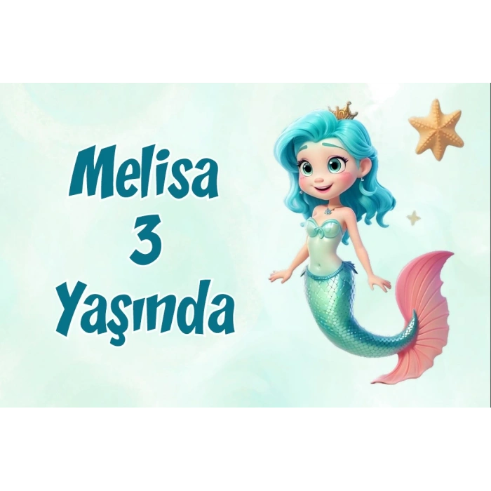 Deniz Kızı Temalı Doğum Günü Afişi -3 35X50 cm
