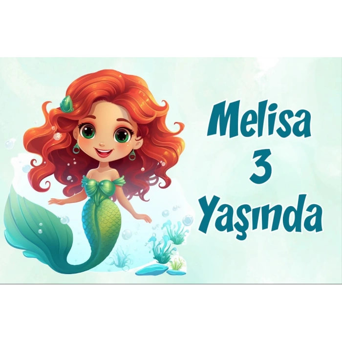 Sevimli Deniz Kızı Temalı Doğum Günü Afişi -3 70X100 cm