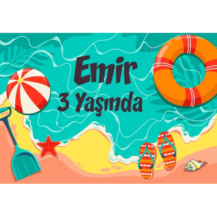 Deniz Kum Temalı Doğum Günü Afişi 100X150 cm
