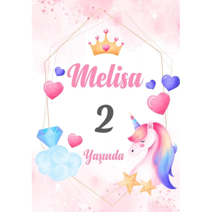 Unicorn Temalı Doğum Günü Afişi 35X50 cm
