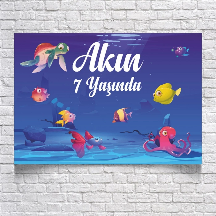 DENİZ VE BALIK TEMALI DOĞUM GÜNÜ AFİŞİ 100X150 cm