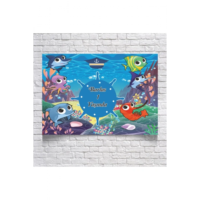 DENİZ VE BALIK TEMALI DOĞUM GÜNÜ AFİŞİ 35X50 cm