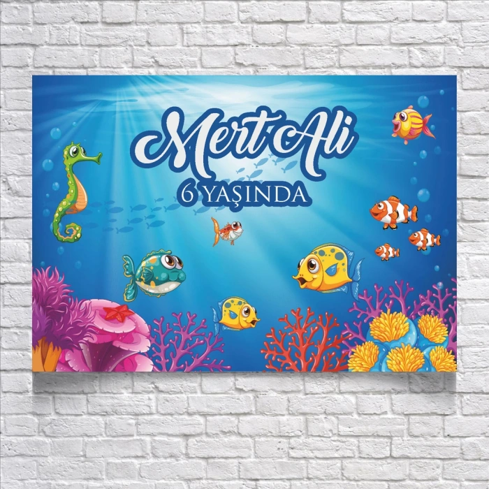 DENİZ VE BALIK TEMALI DOĞUM GÜNÜ AFİŞİ 50X70 cm