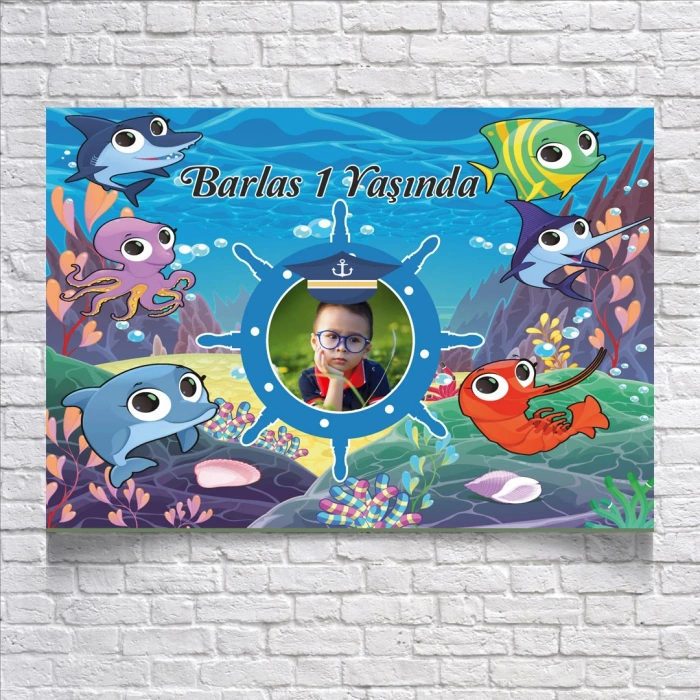 DENİZ VE BALIK TEMALI DOĞUM GÜNÜ AFİŞİ 70X100 cm