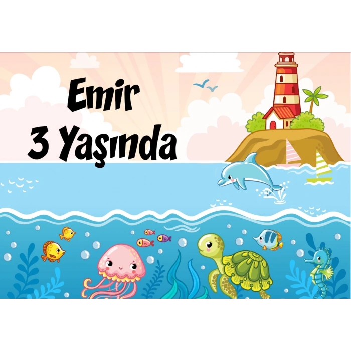 deniz ve deniz altı temalı doğum günü afişi 70X100 cm