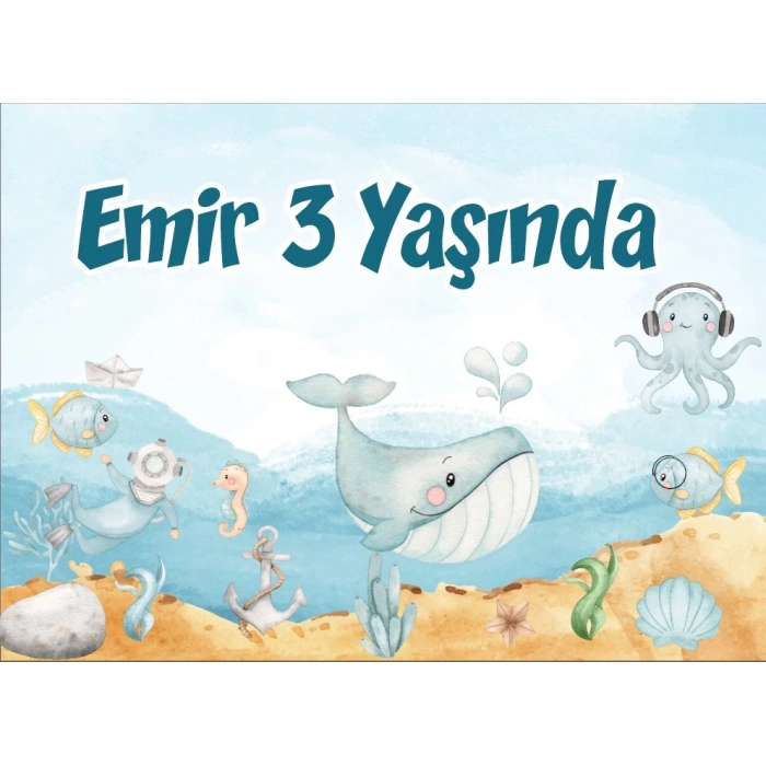 Deniz Yaşamı Doğum Günü Afişi 100X150 cm