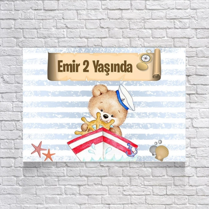 Denizci Ayıcık Temalı Doğum Günü Afişi 100x150 Cm