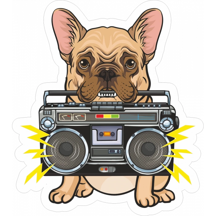 Radyo Çalan Bulldog Sticker 10x10 cmRenkli Sticker