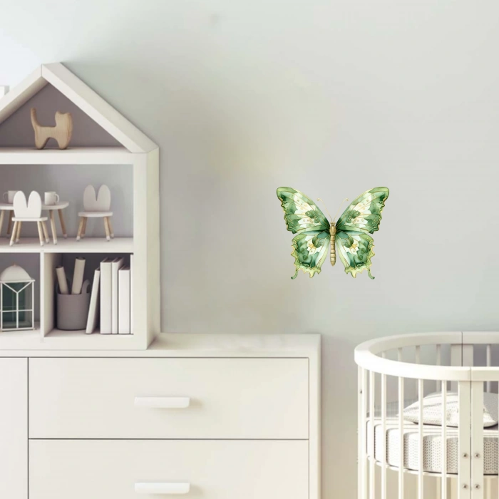 Desenli Yeşil Kelebek Duvar Stickerı