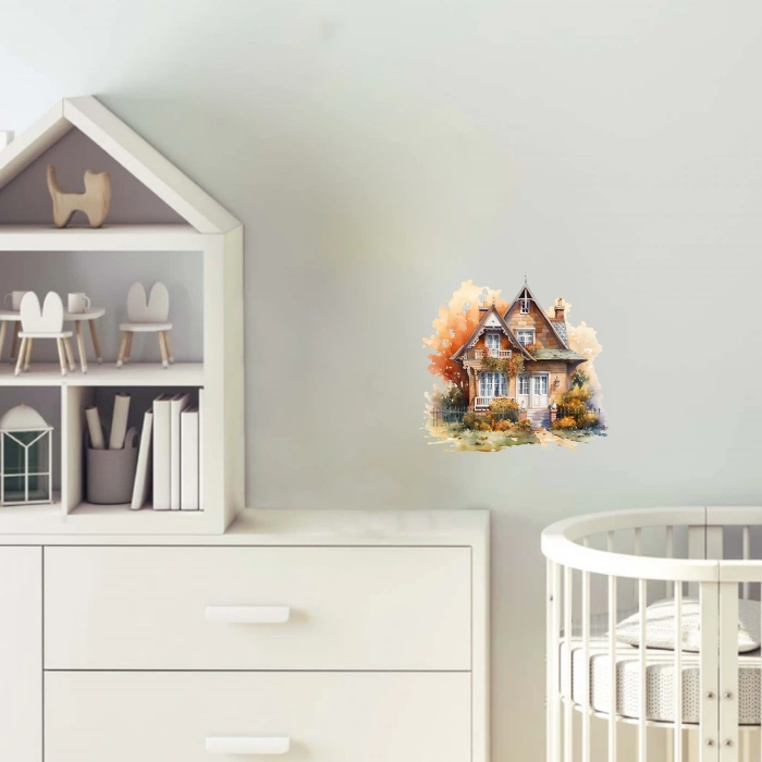 Detaylı Sonbahar Köy Evi Duvar Stickerı