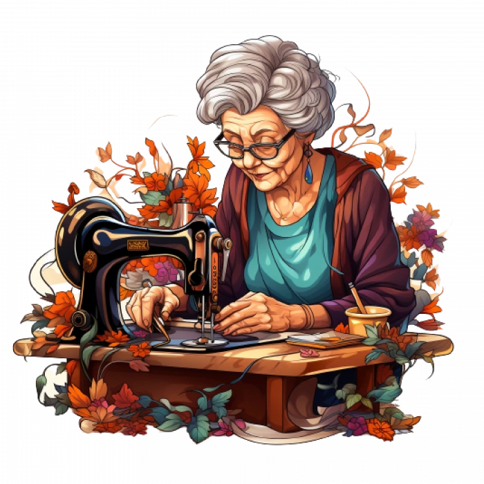 Dikiş Diken Yaşlı Kadın Duvar Stickerı