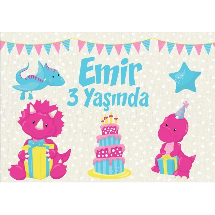 Dinozorlar Temalı Doğum Günü Afişi 50X70 cm