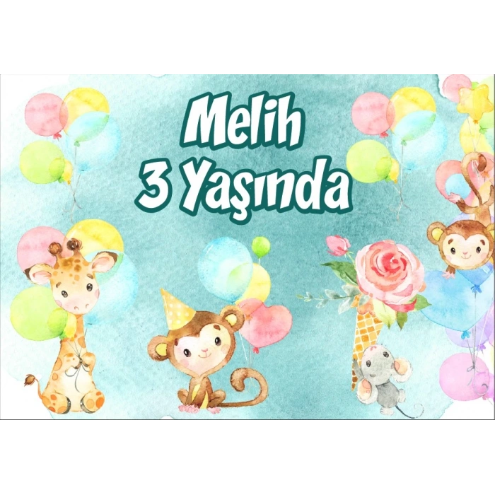 Sevimli Hayvanlar Temalı Doğum Günü Afişi 70X100 cm