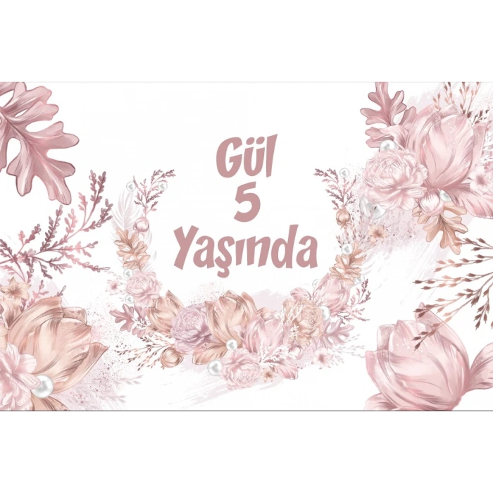 İnciler ve Çiçekler Temalı Doğum Günü Afişi 35X50 cm