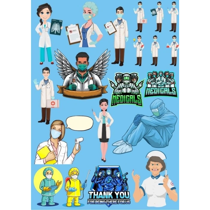 Doktor Sağlık Çalışanı Sticker Set 13 Parça Telefon, Tablet, Defter, Laptop Sticker