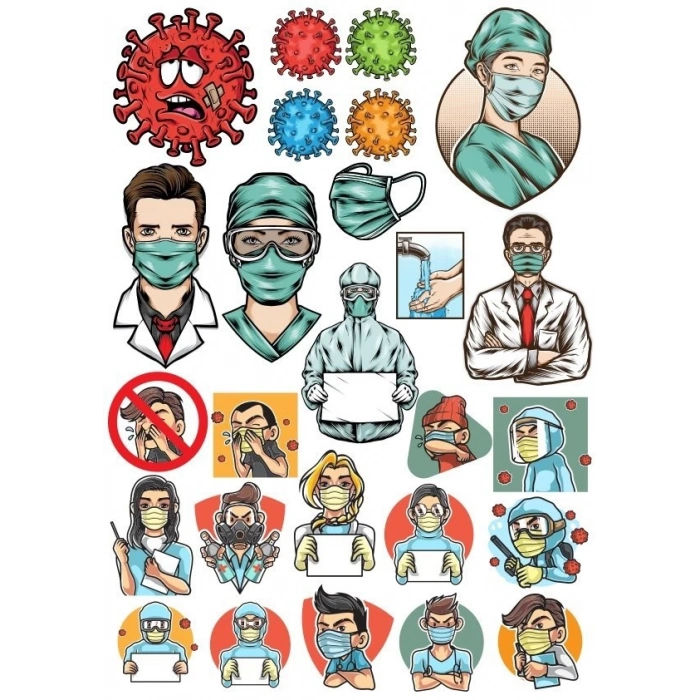 Doktor Virüs Temalı Sticker Set 15 Parça Telefon, Tablet, Defter, Laptop Sticker