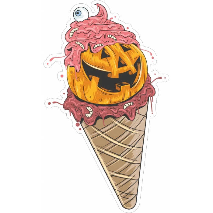 Dondurma ve Balkabağı Sticker 10x10 cmRenkli Sticker