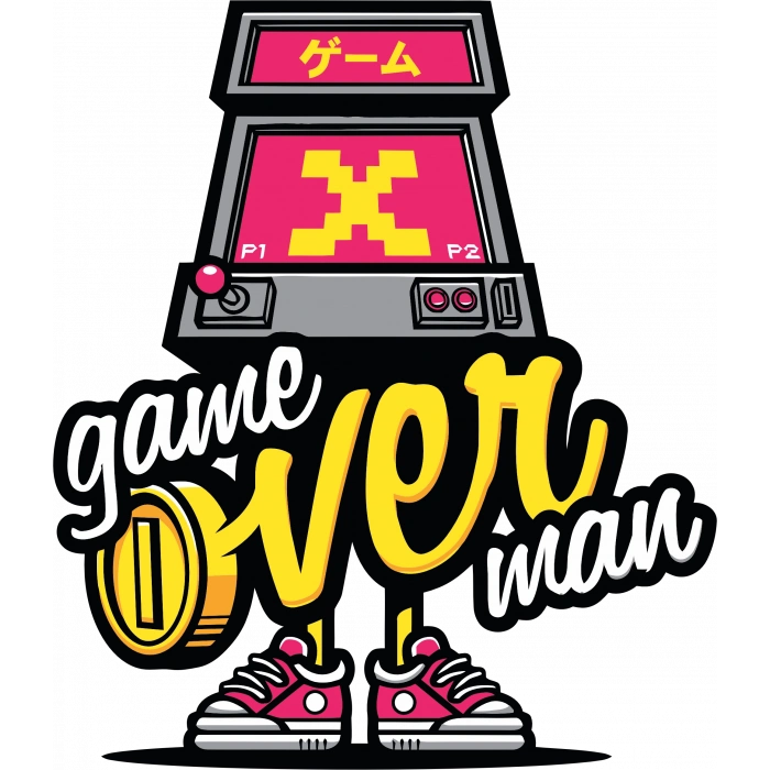Game Over man Sticker 10x10 cmRenkli Sticker