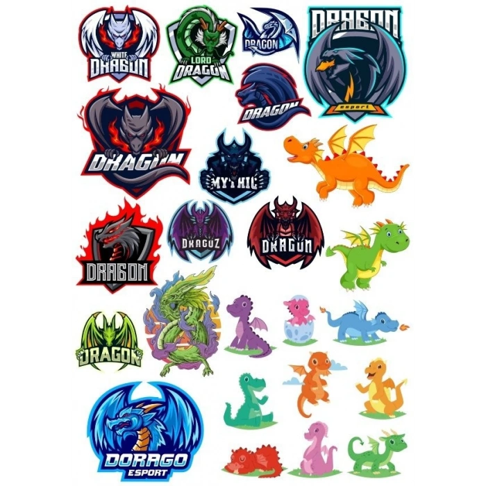 Dragon Ejderha Sticker Set-12 16 Parça Telefon, Tablet, Defter, Laptop Sticker