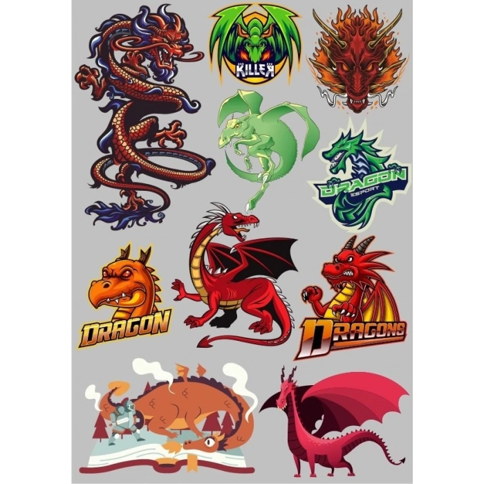 Dragon Ejderha Sticker Set-3 11 Parça Telefon, Tablet, Defter, Laptop Sticker