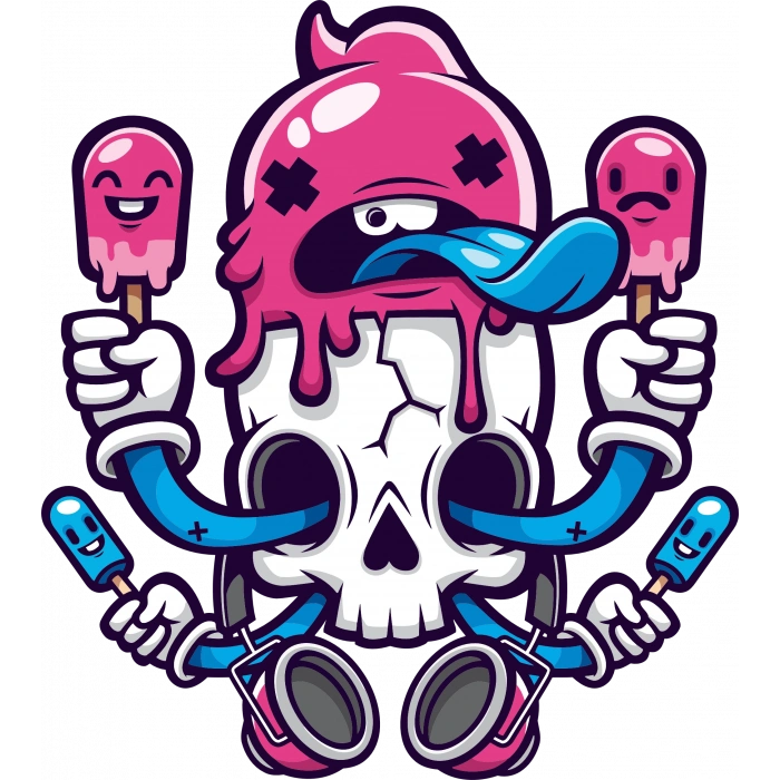 Dondurma Yalayan İskelet Stişcker 10x10 cmRenkli Sticker