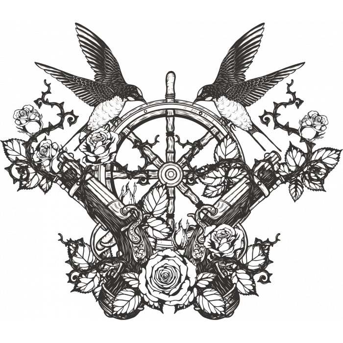 Dümen ve Silah Sticker 10x10 cmRenkli Sticker