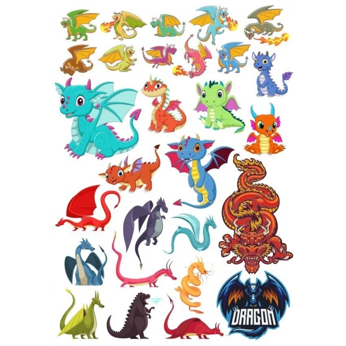 Ejderha Dragon Sticker Set 24 Parça Telefon, Tablet, Defter, Laptop Sticker