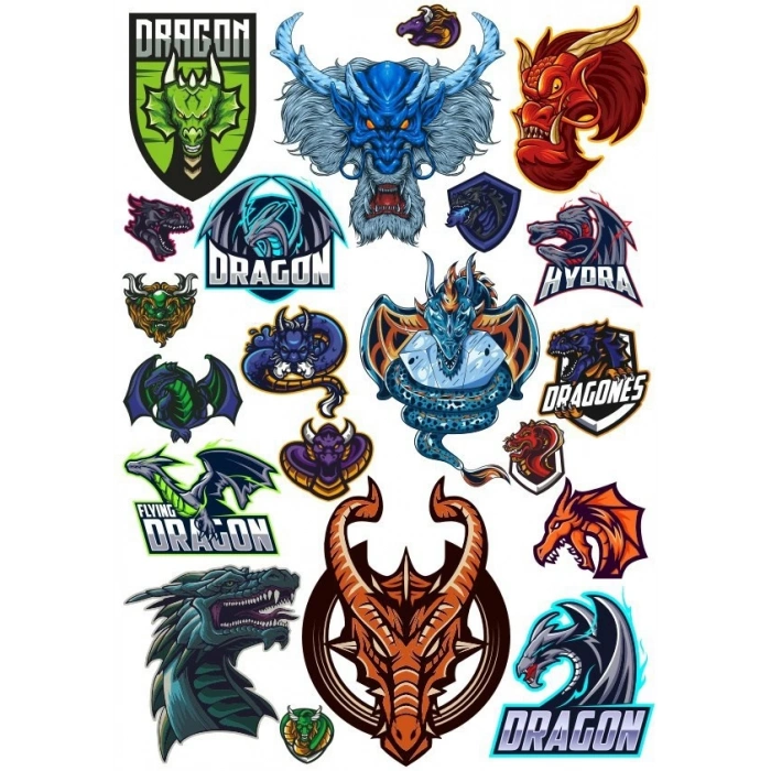 Ejderha Dragon Sticker Set-3 13 Parça Telefon, Tablet, Defter, Laptop Sticker