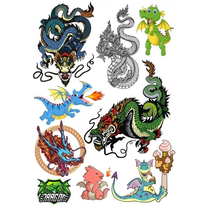 Ejderha Dragon Sticker Set-5 10 Parça Telefon, Tablet, Defter, Laptop Sticker
