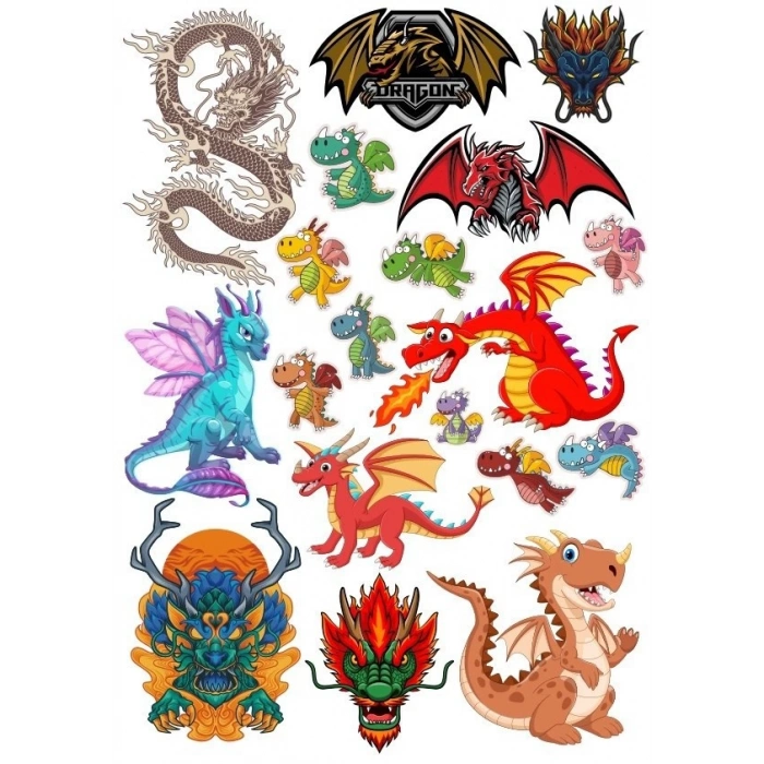 Ejderha Dragon Sticker Set-7 15 Parça Telefon, Tablet, Defter, Laptop Sticker