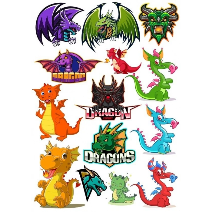 Ejderha Dragon Sticker Set-8 13 Parça Telefon, Tablet, Defter, Laptop Sticker