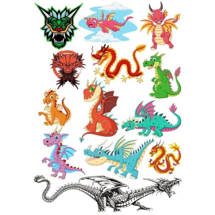 Ejderha Dragons Sticker Set 13 Parça Telefon, Tablet, Defter, Laptop Sticker