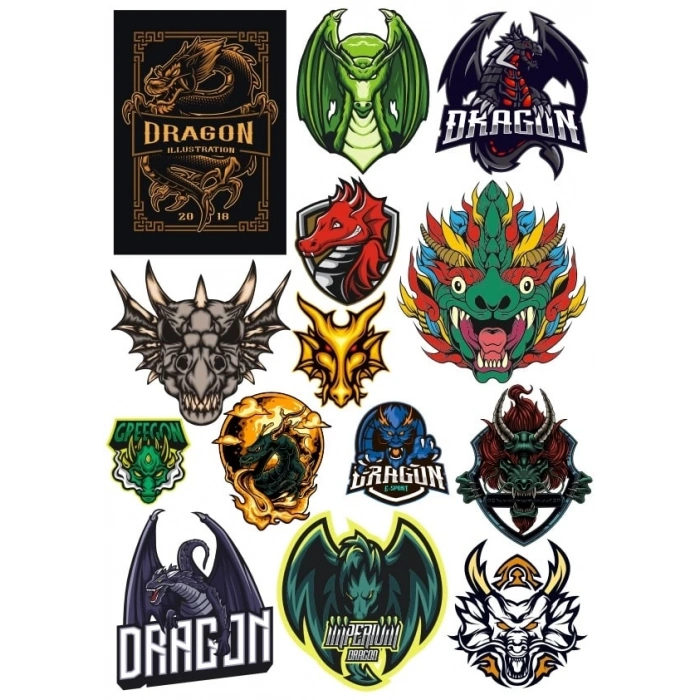 Ejderha Sticker Set 11 16 Parça Telefon, Tablet, Defter, Laptop Sticker