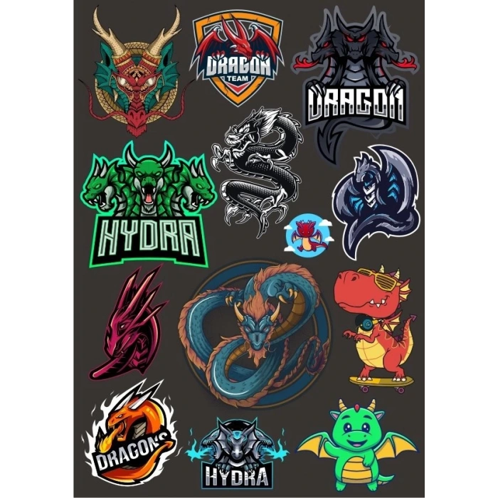 Ejderhalar Sticker Set 11 14 Parça Telefon, Tablet, Defter, Laptop Sticker