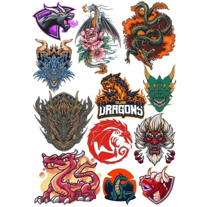 Ejderhalar Sticker Set 5 12 Parça Telefon, Tablet, Defter, Laptop Sticker
