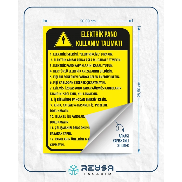 Elektrik Pano Kullanım Talimatı Sticker 20X28 Cm