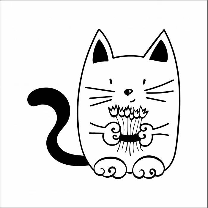 Elinde Çiçekli Kedi Sticker