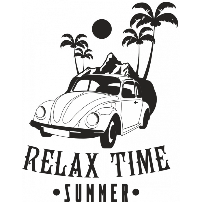 Eski Araba ve Palmiyeler Sticker 10x10 cmRenkli Sticker