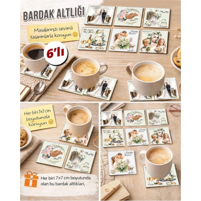 Evlilik 7x7 – 6’lı Set Dekoratif Kare Tasarım