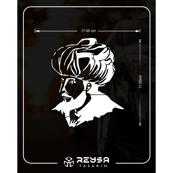 Fatih Sultan Mehmet Araba Sticker 17x17 Cm Beyaz