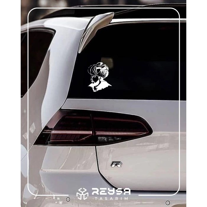 Fatih Sultan Mehmet Araba Sticker 17x17 Cm Beyaz