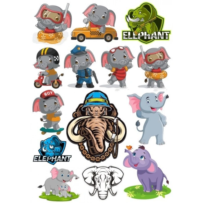 Fil Sticker Set-1 13 Parça Telefon, Tablet, Defter, Laptop Sticker