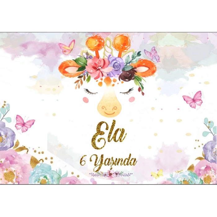 Zürafa Temalı Doğum Günü Afişi 100X150 cm