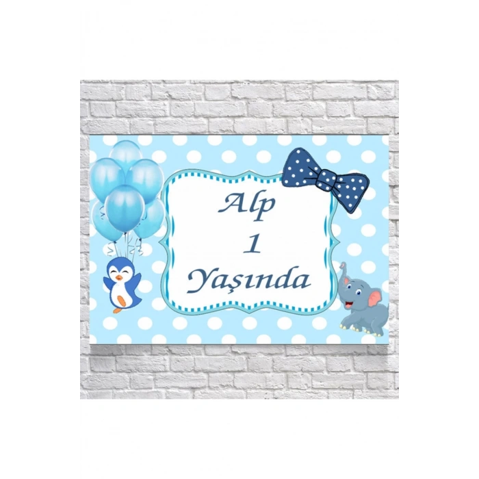Fil ve Penguen Temalı Doğum Günü Afişi 100X150 cm