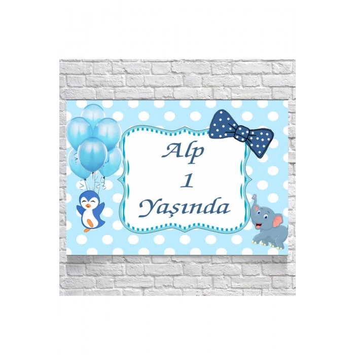 Fil ve Penguen Temalı Doğum Günü Afişi 35X50 cm