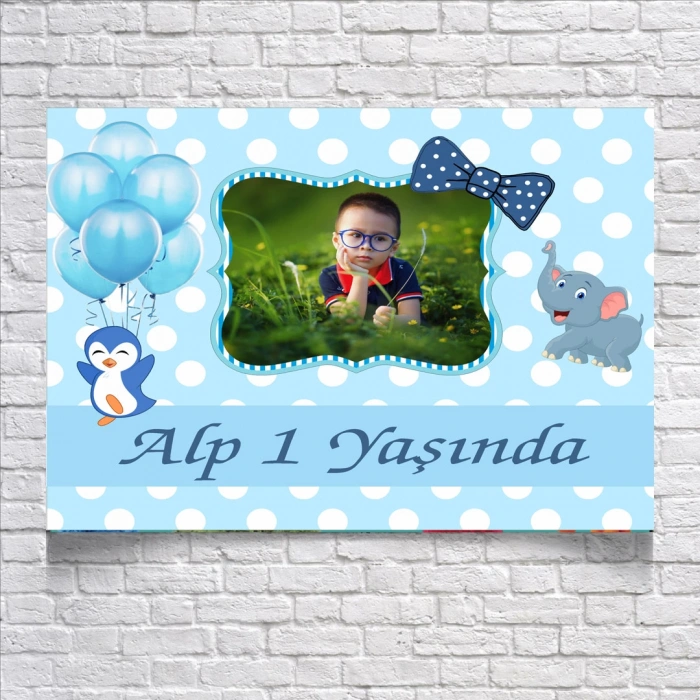 Fil ve Penguen Temalı Doğum Günü Afişi 50X70 cm