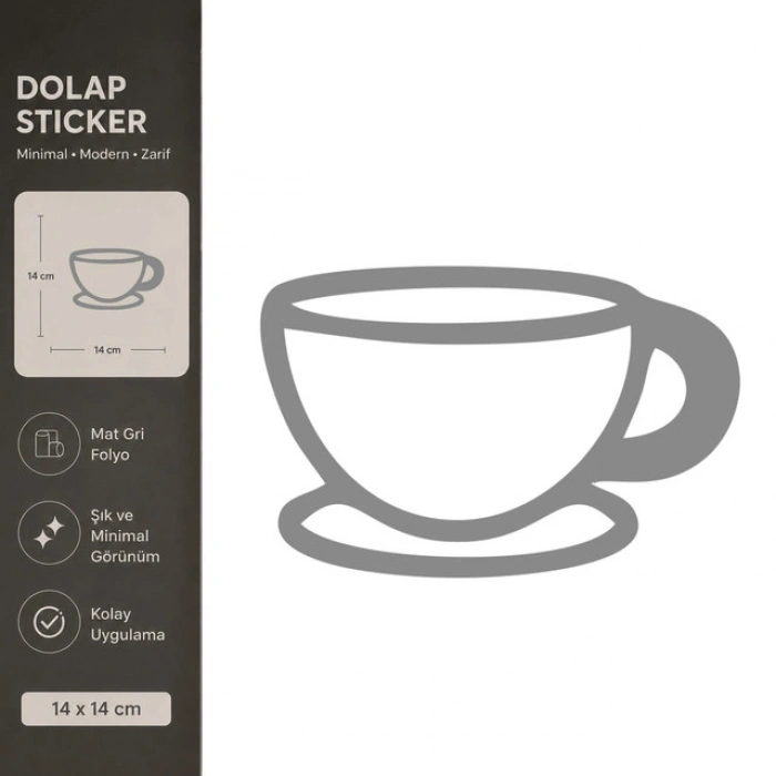 Fincan  Mat Gri Dekoratif Folyo Sticker 14x14 cm